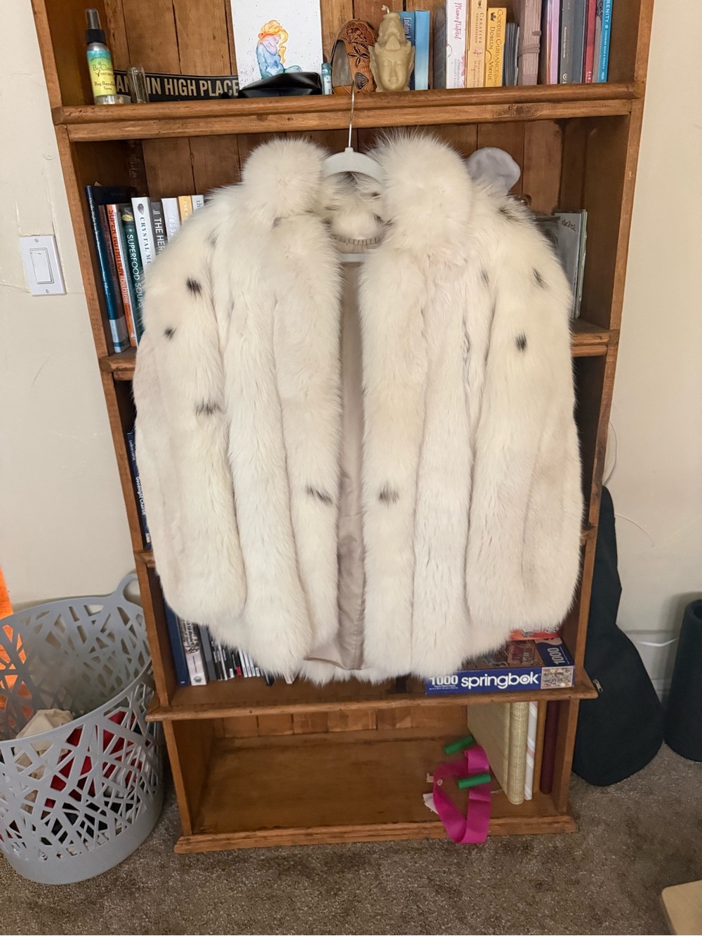 Luxurious Women's White Fur Coat with Spot Accents